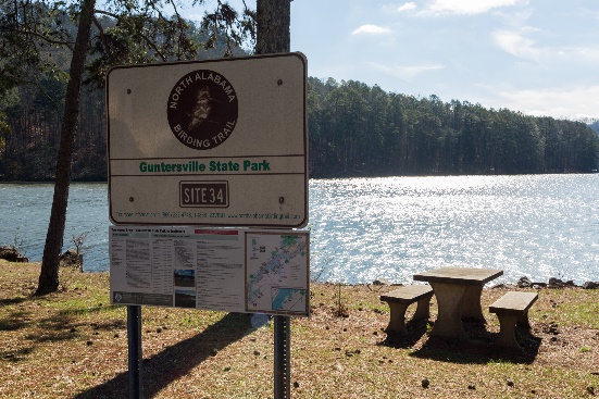A sign next to a lake Description automatically generated with low confidence